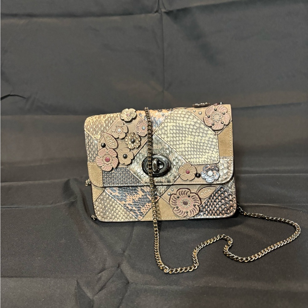 Coach Patchwork Floral Crossbody Bag - Tan and Brown